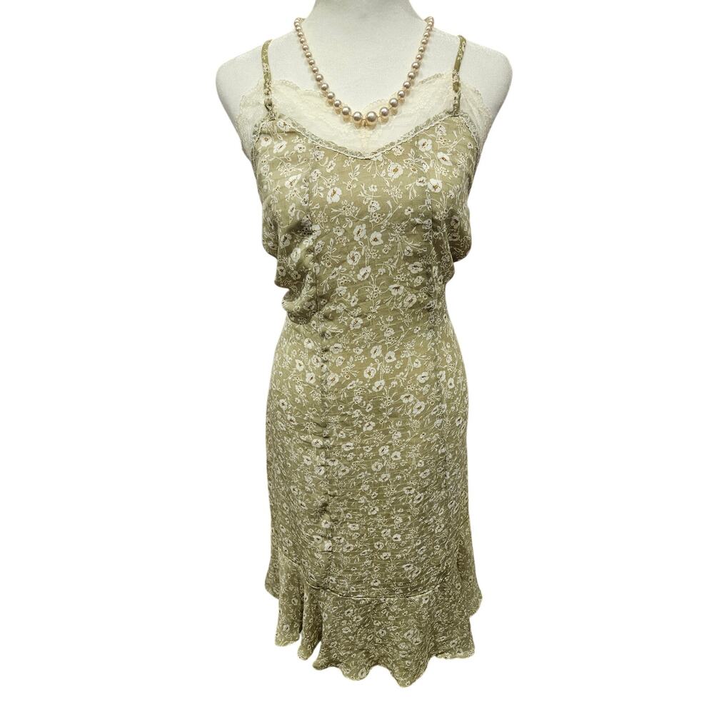 On you Womens small cottage slip sun dress floral green lace trim midi y2k